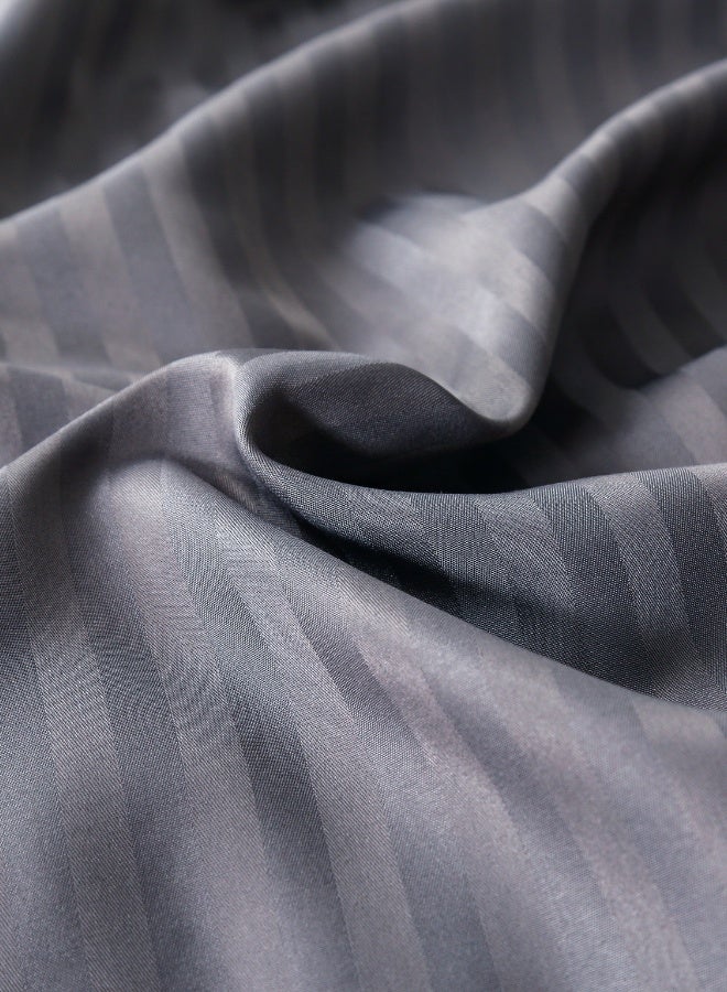 LUNA Home Satin Stripped King Size 6 Pieces(1 Duvet cover - 220*240cm. 1 Elastic Fitted sheet (On corners Only elastic) - 200*200cm+30cm. 4 Pillow cases - 50*75cm.). Soft Bedding Set without filling, Solid Dark Gray Color. - Image 4